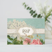 Modern Lace Tea Sined Hydrangea n Rozen RSVP Kaartje (Staand voorkant)