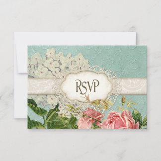 Modern Lace Tea Sined Hydrangea n Rozen RSVP Kaartje