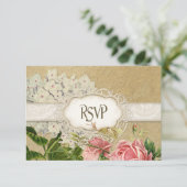 Modern Lace Tea Sined Hydrangea n Rozen RSVP Kaartje (Staand voorkant)