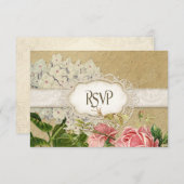 Modern Lace Tea Sined Hydrangea n Rozen RSVP Kaartje (Voorkant / Achterkant)