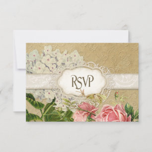 Modern  Lace Tea Sined Hydrangea n Rozen RSVP Kaartje