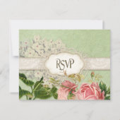 Modern Lace Tea Sined Hydrangea n Rozen RSVP Kaartje (Voorkant)