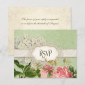 Modern  Lace Tea Sined Hydrangea n Rozen RSVP Kaartje (Voorkant / Achterkant)