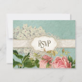 Modern  Lace Tea Sined Hydrangea n Rozen RSVP Kaartje (Voorkant)