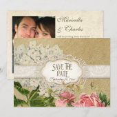 Modern Lace Tea Sined Hydrangea n Rozen Save The Date (Voorkant / Achterkant)