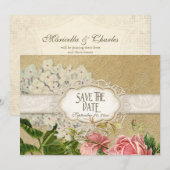 Modern  Lace Tea Sined Hydrangea n Rozen Save The Date (Voorkant / Achterkant)
