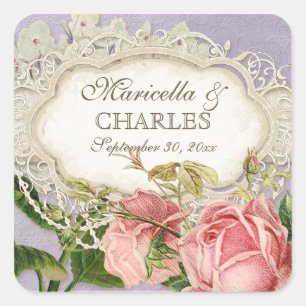 Modern  Lace Tea Sined Hydrangea n Rozen Vierkante Sticker