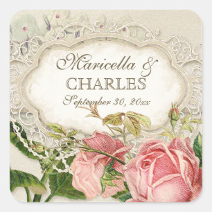 Modern  Lace Tea Sined Hydrangea n Rozen Vierkante Sticker