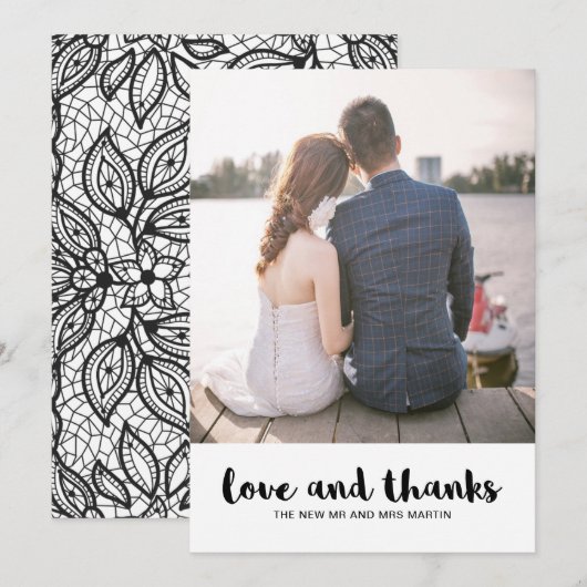 Modern Lace Wedding Love and Bedankt Foto (Voorkant / Achterkant)