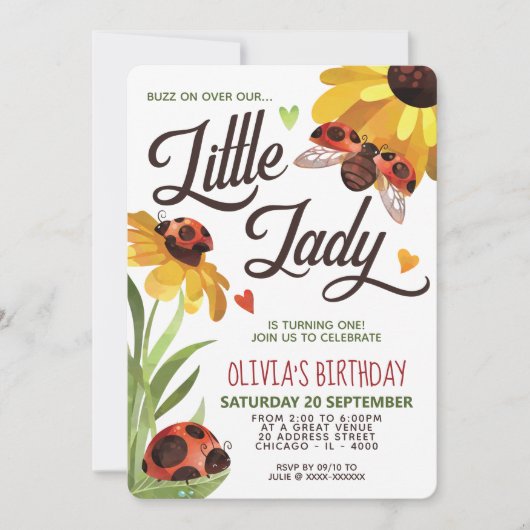 Modern Lady Bug Birthday Uitnodiging (Voorkant)