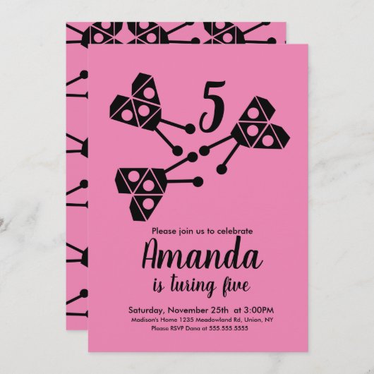 Modern Ladybug Bug Geometrical Birthday Roze Kaart (Voorkant / Achterkant)