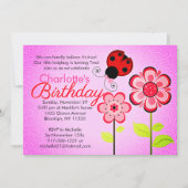 Modern Ladybug en Flowers Birthday Party Kaart (Voorkant)