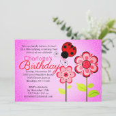 Modern Ladybug en Flowers Birthday Party Kaart (Staand voorkant)