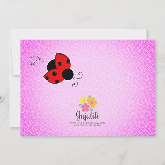Modern Ladybug en Flowers Birthday Party Kaart (Achterkant)