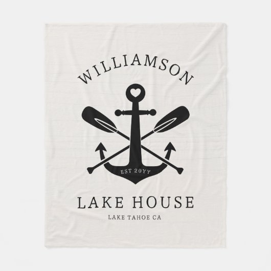 Modern Lake House familienaam Anchor Oars Paddles Fleece Deken (Voorkant)