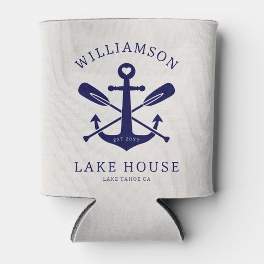 Modern Lake House familienaam nautisch | marinebla Blikjeskoeler (Voorkant)