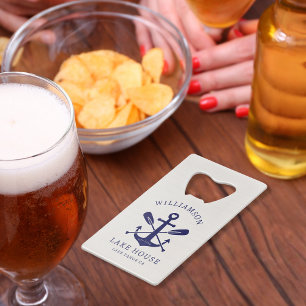 Modern Lake House familienaam nautisch   marinebla Creditkaart Flessenopener