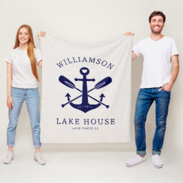 Modern Lake House familienaam nautisch | marinebla Fleece Deken