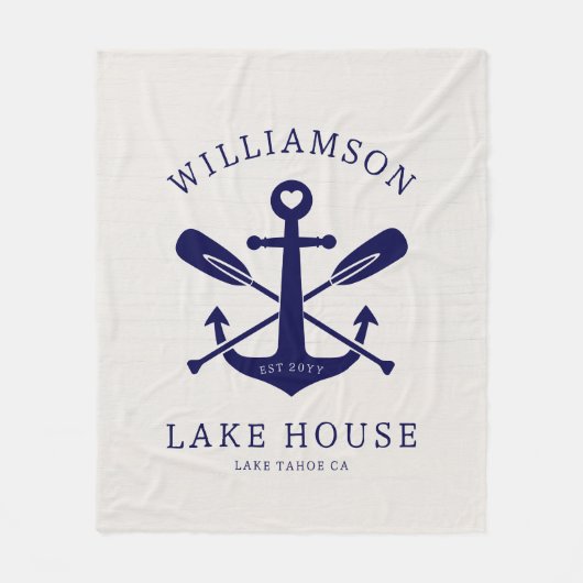 Modern Lake House familienaam nautisch | marinebla Fleece Deken (Voorkant)