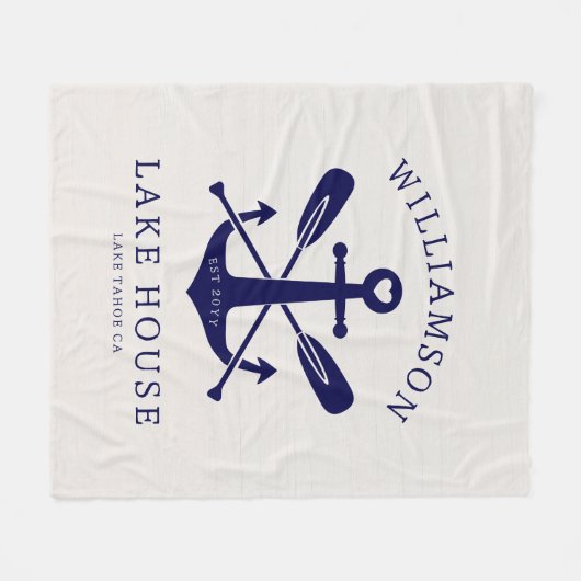 Modern Lake House familienaam nautisch | marinebla Fleece Deken (Voorkant (Horizontaal))