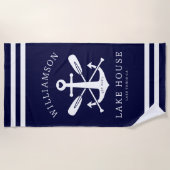 Modern Lake House familienaam nautische marine bla Strandlaken (Voorkant)