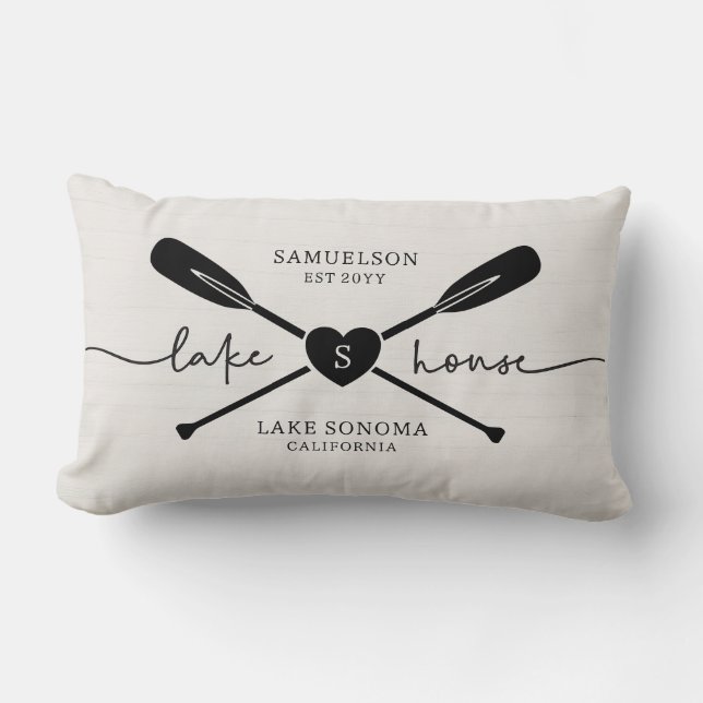 Modern Lake House Script Rustiek Hout Kussen (Voorkant)