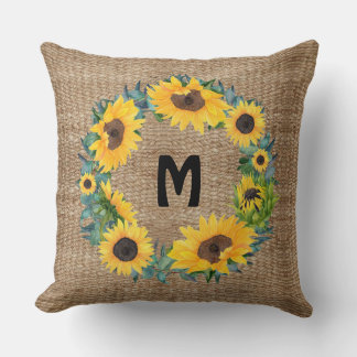 Modern land Bloemen Zonnebloem Jute Personaliseren Kussen