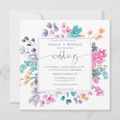 Modern land bloemenlavendel roze bruiloft script kaart (Voorkant)