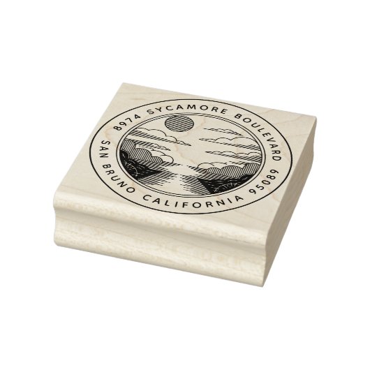 Modern Landscape Wooden Return Address Stamp Rubberstempel (Stempel)