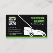 Modern Landscaping Lawn Mowing Black Green QR Code Visitekaartje (Voorkant)