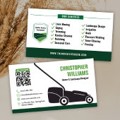 Modern Landscaping Lawn Mowing White Green QR Code Visitekaartje
