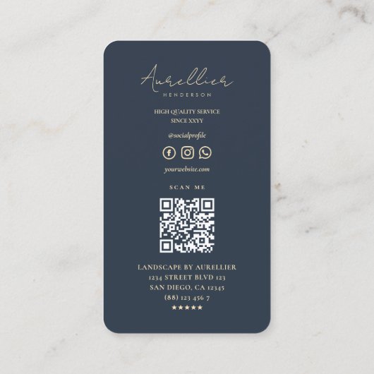 Modern Landschap Professioneel Monogram Donkerblau Visitekaartje (Achterkant)