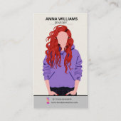 Modern lang krullend rood haar meisje oorbel displ visitekaartje (Voorkant)