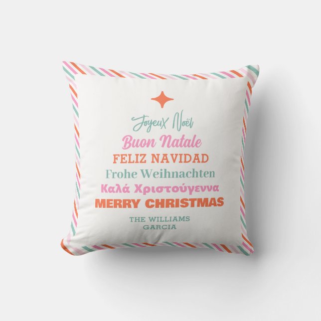 Modern Languages Merry Christmas Throw Pillow Kussen (Voorkant)