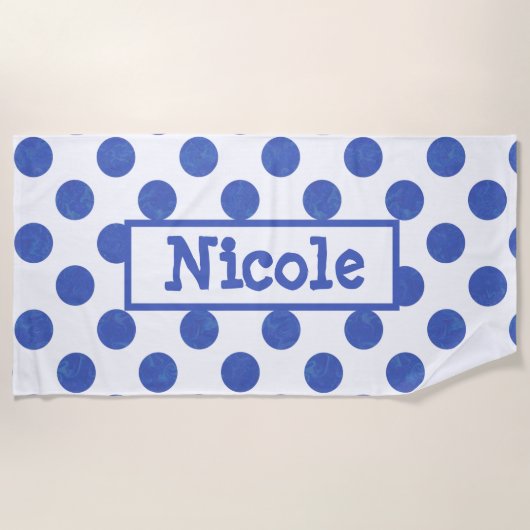 Modern Large Blue Polka Dot Personalized Strandlaken (Voorkant)