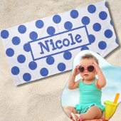 Modern Large Blue Polka Dot Personalized Strandlaken