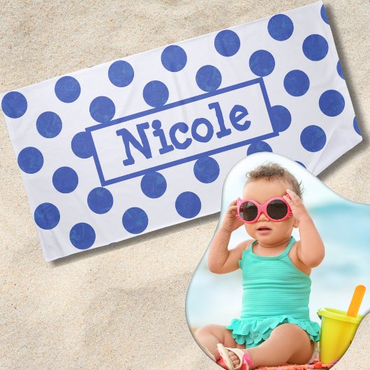 Modern Large Blue Polka Dot Personalized Strandlaken
