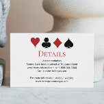 Modern Las Vegas Casino Kaart Suits Wedding Detail<br><div class="desc">Duw uw uw gasten door hen deze geweldige zwarte,  witte,  en rode poker speelkaart te verzenden pakken de omsluitingskaart samen met hun uitnodiging detailleert. Ze zullen de informatie hebben die ze nodig hebben om hun reis te boeken en ze zullen vol spanning wachten op deze leuke bruiloft.</div>