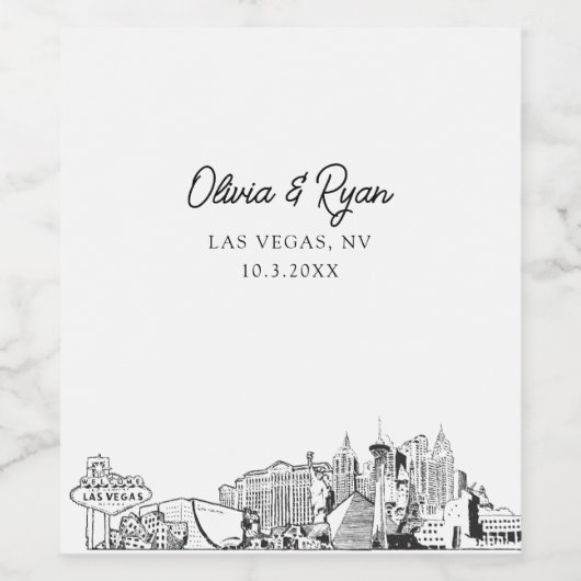 Modern Las Vegas Schets Bruiloft Custom Wijn Label Wijn Etiket (Enkel label)