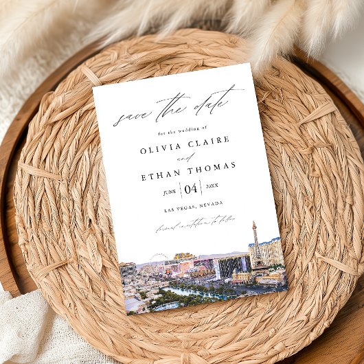 Modern Las Vegas Skyline Destination Wedding Save The Date