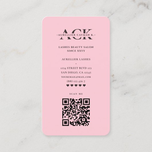 Modern Lash Lashes Beauty Salon Roze Monogram Visitekaartje (Achterkant)