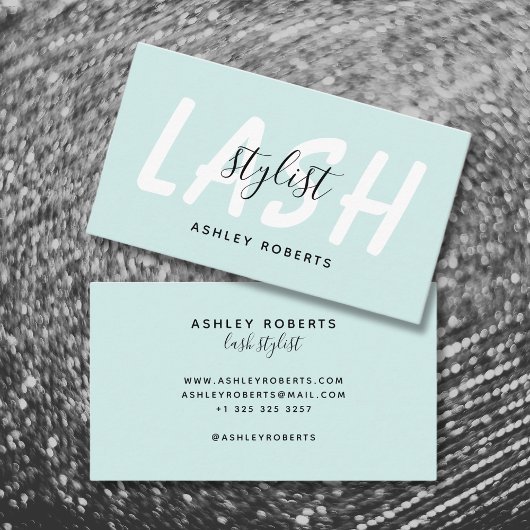 Modern lash stylist aqua blue visitekaartje