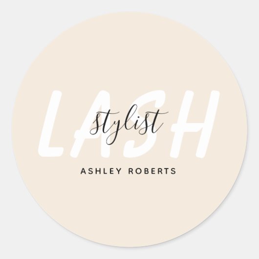 Modern lash stylist beige ronde sticker (Voorkant)