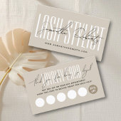 Modern lash stylist script typography beige klantenkaartje