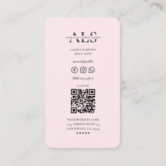 Modern Lashes Brows Schoonheidsspecialiste Monogra Visitekaartje (Achterkant)