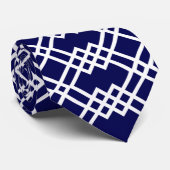 Modern Lattice Geometric Navy Blue & White Stropdas (Opgerold)