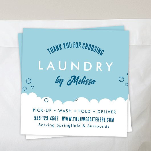 Modern Laundry Service Blue & White Thank You Card Informatiekaartje