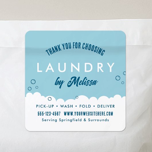 Modern Laundry Service Blue & White Thank You Vierkante Sticker