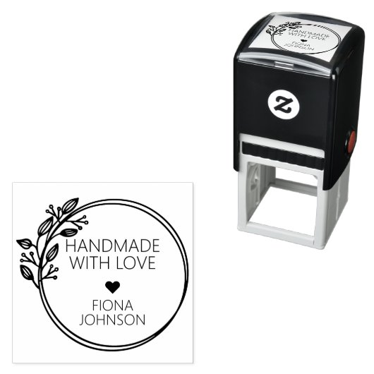 Modern Laurel Circular Handmade with Love Zelfinktende Stempel (In situ)