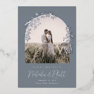 Modern Laurel Leaf Archway Wedding Save the Date Folie Uitnodiging